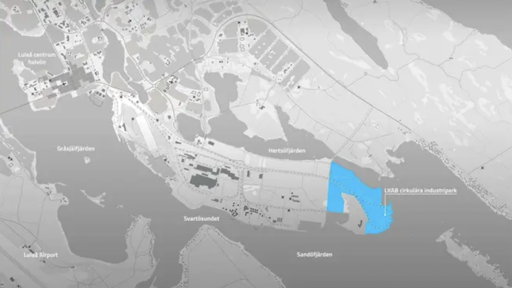 Karta över Luleå Hamn och placering av mineralfabrik.