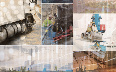 Kollage av bilder på lastbil, industribyggnader, industriarbetare, maskineri och Luleå